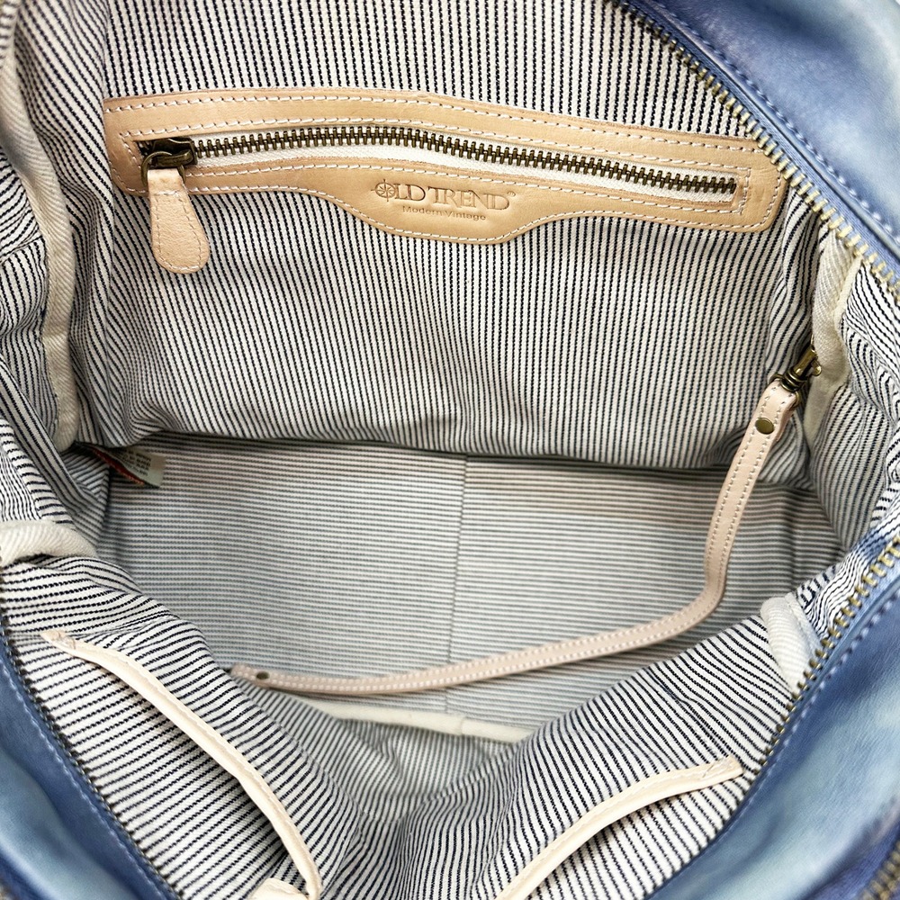 OLD TREND Distressed Vintage Look Leather Tote Shoulder Bag • blue • boho chic - Picture 10 of 13